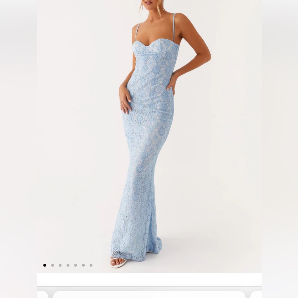 Peppermayo Light Blue Strapless Lace Dress